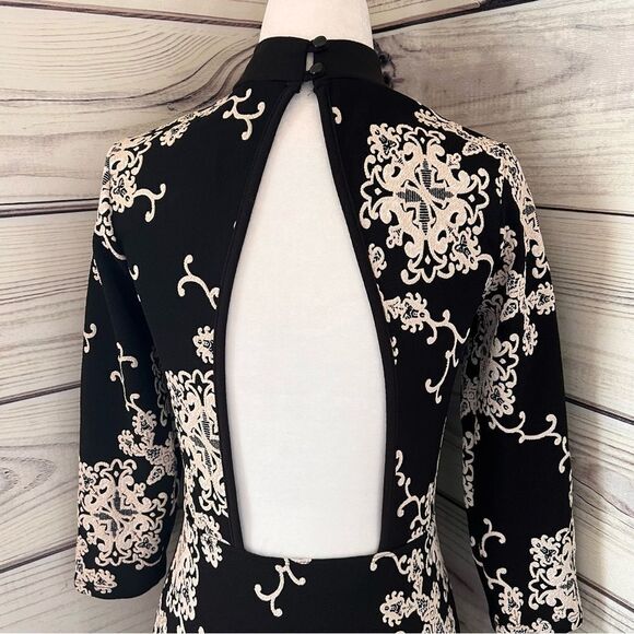 WINDSOR Black & Cream Mock Neck Backless Patterned Dress - Picture 6 of 14